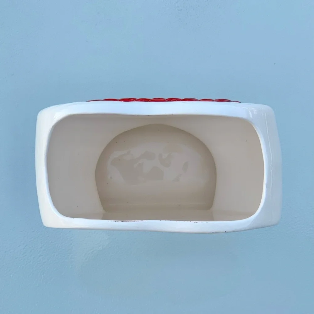 Ceramic White with Red Basket Weave Heart-Shaped Planter Vase